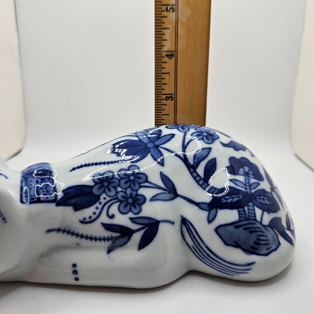 Vintage Seymour Mann‎ China Blue Porcelain Cat Figurine Floral Delft Style - Picture 9 of 10